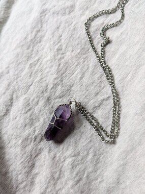 Wire-wrapped Amethyst Necklace on Silver Chain